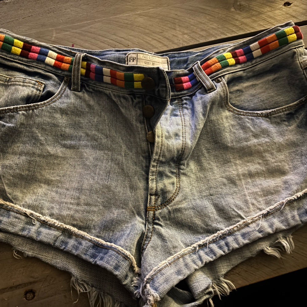 Free People Denim Women's Light Blue Frayed Shorts